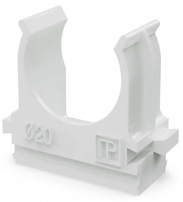 Крепеж-клипса для труб 20 мм БЕЛАЯ Промрукав (100шт) (1500шт кор)