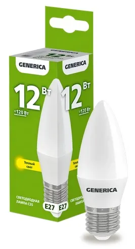 Лампа LED C35 E27 3000К 12Вт 1200Lm GENERICA