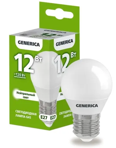 Лампа LED G45 E27 4000К 12Вт 1200Lm GENERICA