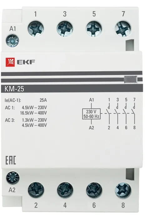 Контактор модульный КМ 25/40 (кат.230В AC, 4но, 25A PROxima) EKF