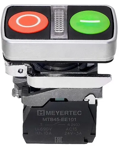 Кнопка двойная MTB4-BW83753 I+O, LED 220V AC, IP65, Meyertec