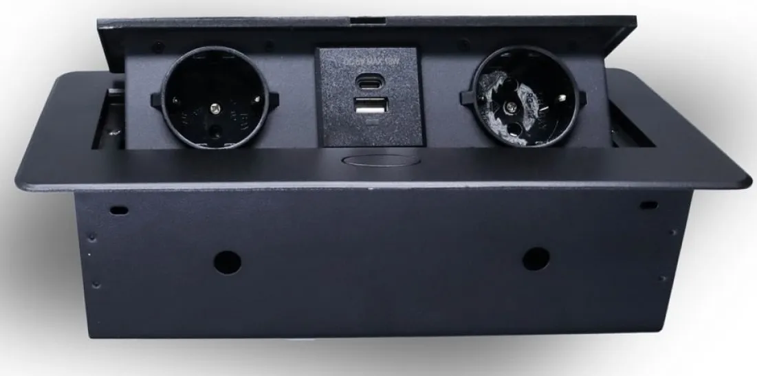 Выдвижная гор. розетка 2 Euro 16A USB type A+C 18W Черный RocketSocket