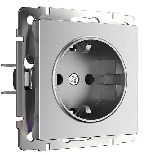 Розетка 1-я с/з Серебряный матовый WERKEL