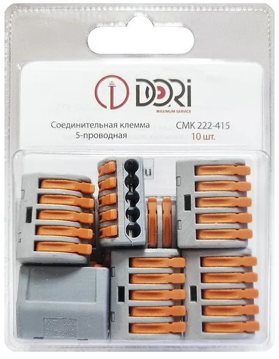 Клемма рычажковая 5 отверстий 0,08-2,5 (уп. 10шт) СМК222-415 серая DORI, уп