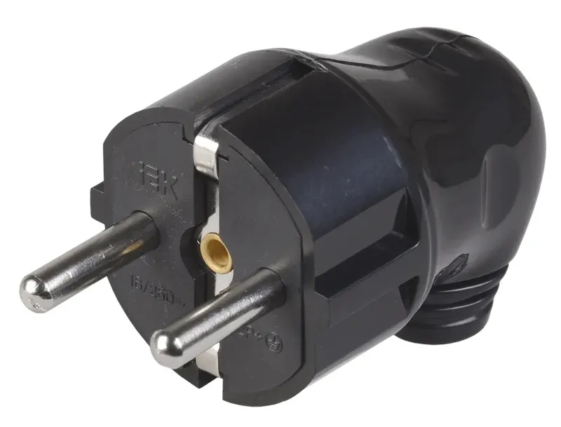 Вилка угловая с/з 16А Черная ВПу11-02-Ст IEK