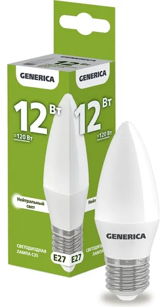 Лампа LED C35 E27 4000К 12Вт 1200Lm GENERICA