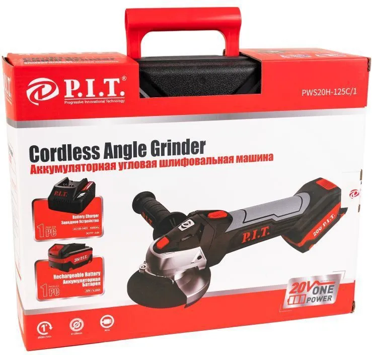 УШМ аккум. 20V PWS20H-125C/1 (125мм, 1АКБ-4Ач, ЗУ, КЕЙС) P.I.T