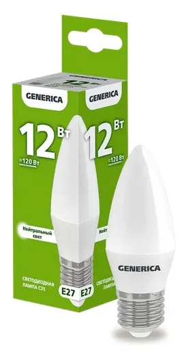 Лампа LED C35 E27 4000К 12Вт 1200Lm GENERICA