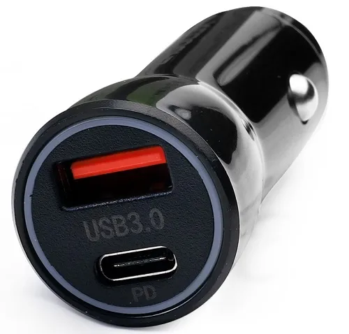 Автомобильное ЗУ ERGOLUX 1USB+1Type C, 12В, 5V/3А, LED, Черный, Коробка