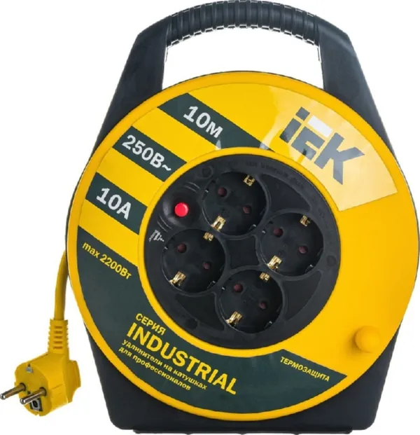 Удлинитель на катушке 4гн. 10м с/з ПВС 3х1мм2 INDUSТRIAL IEK