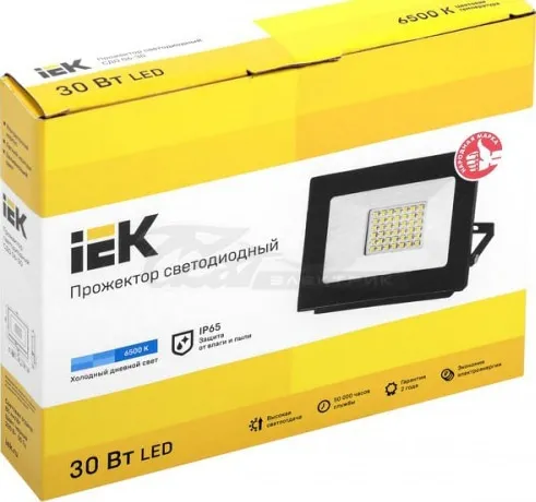 Прожектор LED СДО06 6500К 30Вт 2400Lm IP65 черный IEK