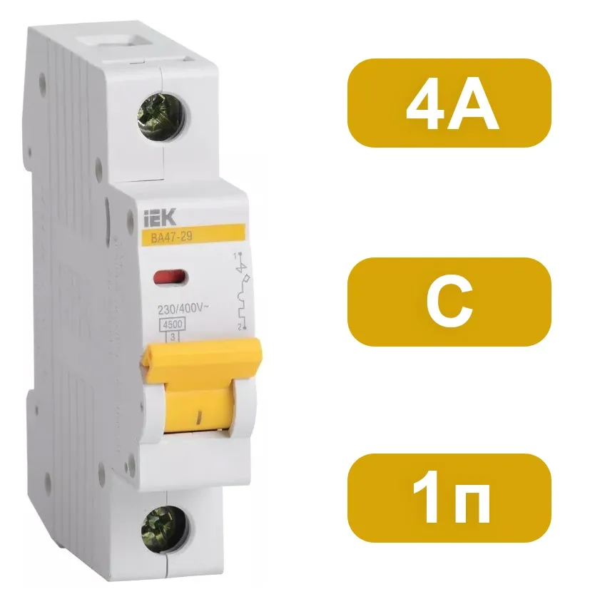 Автоматический выключатель ВА47-29 C4/1 4,5кА IEK