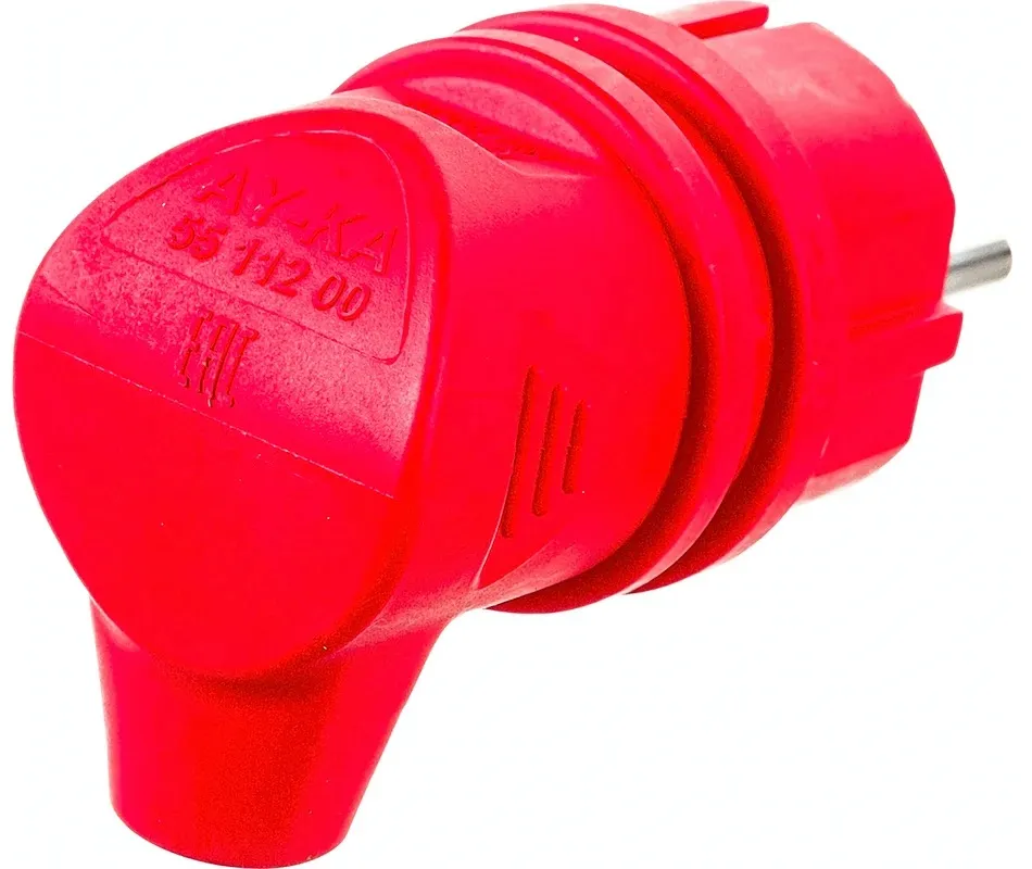Вилка С/З угловая каучук IP44 красная AY-KA