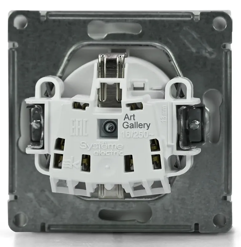 Розетка 1-я с/з со шторками с крышкой IP20 Лотос (б.к.) ArtGallery SE