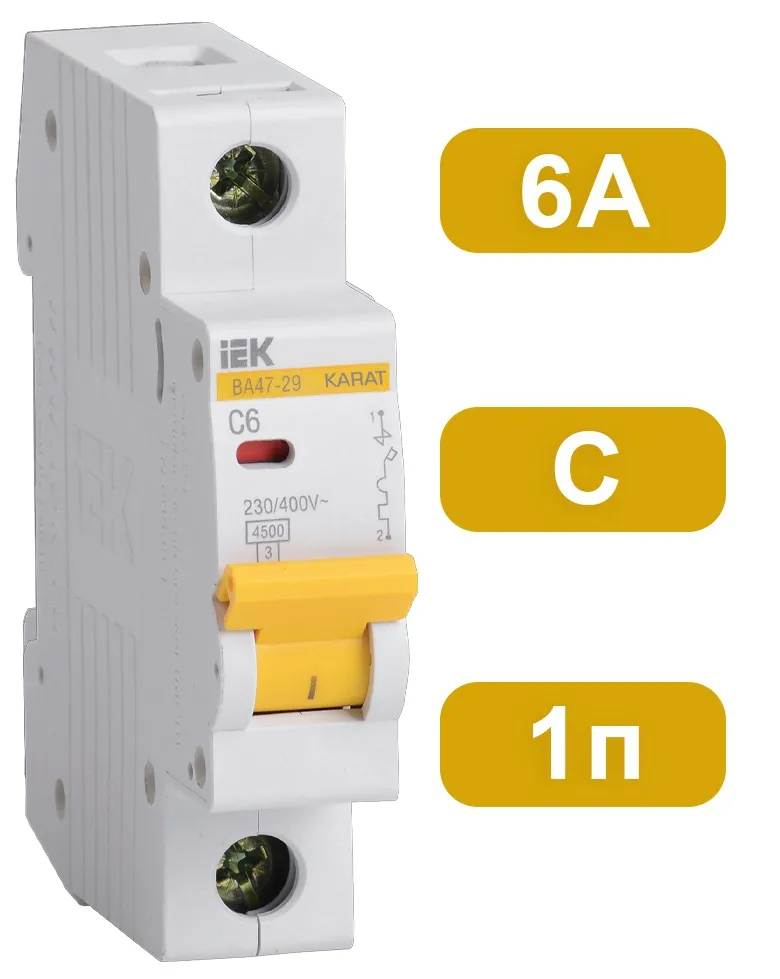 Автоматический выключатель ВА47-29 C6/1 4,5кА IEK