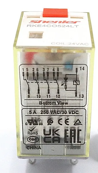 Реле промежуточное RKE4CO524LT (24VAC, 4CO, 5A) Shenler