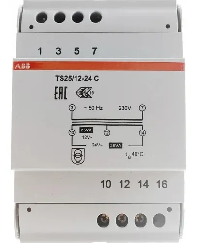 Трансформатор модульный TS 25/12-24C, 230/24 (2х12)В, 25ВА ABB