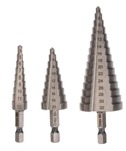 Набор ступенчатых сверл, 4-12,4-20,4-32мм 3 шт. KRANZ, наб