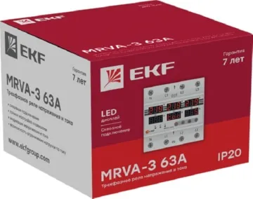 Трехфазное реле напряжения и тока с дисп. MRVA-3 63A EKF