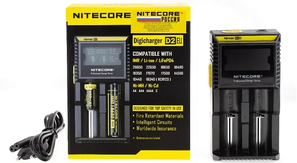 ЗУ D2 18650/16340 на 2*АКБ Intellicharge V2 (совместим с Li-ion и Ni-MH/Ni-Cd АКБ с автомат. определ