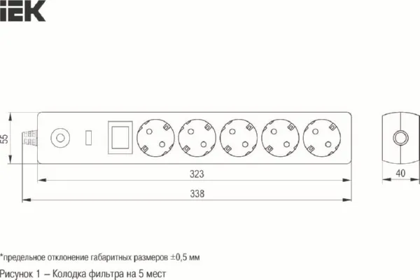 Сетевой фильтр 5гн. 3м с/з с выкл. ПВС 3х1мм2 СФ-05К IEK