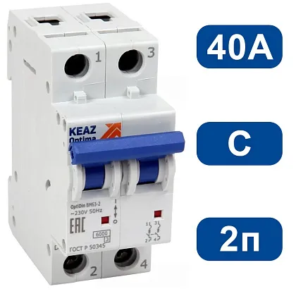 Автоматический выключатель BM63-C40/2 6кА КЭАЗ