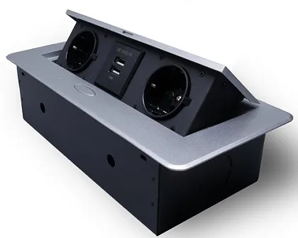 Выдвижная гор. розетка 2 Euro 16A, 2 USB A 5В/2.1А Серый RocketSocket