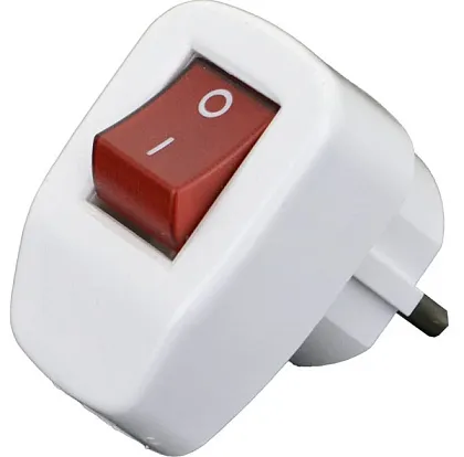Вилка угловая с/з с выключателем Белая AY-KA