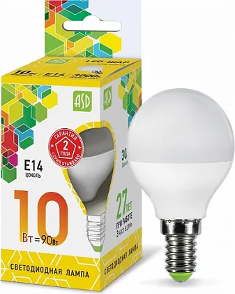Лампа LED G45 E14 3000К 10Вт 900Лм ASD