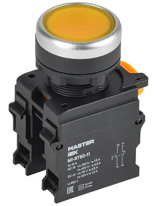 Кнопка d=22мм 1NO+1NC жёлтая MASTER IEK