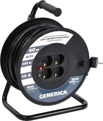 Удлинитель на катушке 4гн. 40м с/з ПВС 3х1,5мм2 УК40 GENERICA