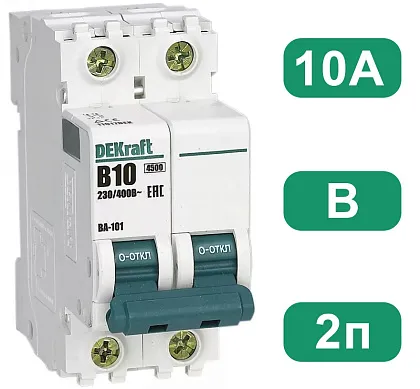 Автоматический выключатель ВА-101 B10/2 4.5кА Dekraft