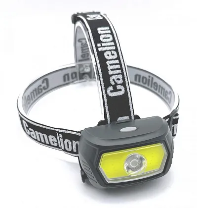 Фонарь Camelion LED53413 (налоб, аккум 3,7В, карбон, COB+LED, 3 Вт, 3 реж, 3xAAA, Type-C)