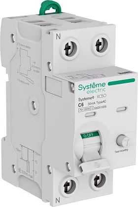 АВДТ Systeme9 C 6/1N/003  30мА, тип-AC, 6kA SE