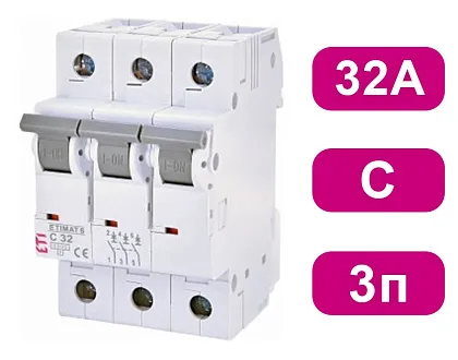 Автоматический выключатель ETIMAT6 C32/3 6кA ETI