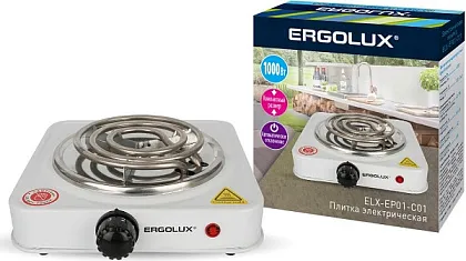 Плитка электрическая 1 конф. 1кВт спираль белая ELX-EP01-C01 (ERGOLUX)