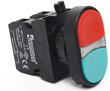 Кнопка сдвоенная CP102K20KY крас.-зел. 1но+1нз IP65 Emas