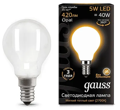 Лампа LED G45 E14 2700К 5Вт 420Лм Filament OPAL Gauss