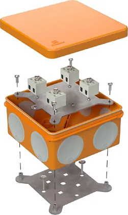 Коробка распред. о/п 100х100х50 IP66 ОРАНЖЕВАЯ ОГНЕСТОЙКАЯ двухкомпонентная Промрукав (12)