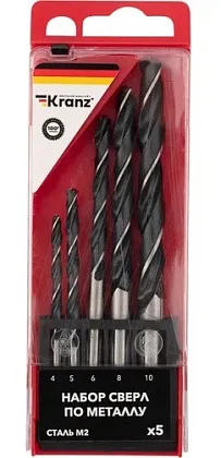 Набор сверл по металлу, (HSS) диаметр 4,0-10,0мм, 5 шт. KRANZ, наб