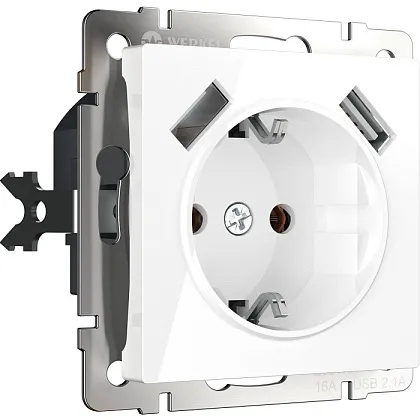 Розетка 1-я с/з с USB (тип А+А, 2,1А, 5В) Белый WERKEL