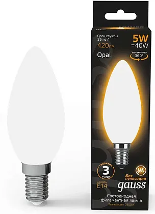 Лампа LED C35 E14 2700К 5Вт 420Лм Filament OPAL Gauss