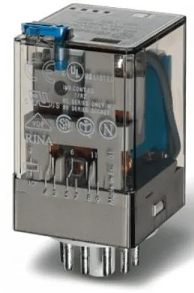 Реле втычные 60.13.9.024.0040; Управвление 24VDC, Контакты AgNi; 3CO 10A; Блокируемая кнопка Тест+Фл