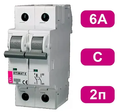 Автоматический выключатель ETIMAT6 C6/1N 6кA ETI