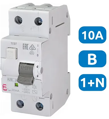 АВДТ KZS-2M B10/0.03 1+N, 30мА, тип АС, 10кА ETI