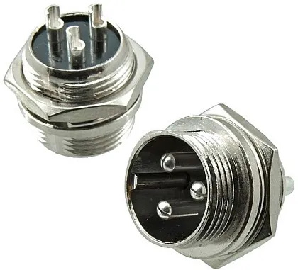 Разъём стационарный вилка 3 pin GX16M-3B (7A M16x1 IP55)