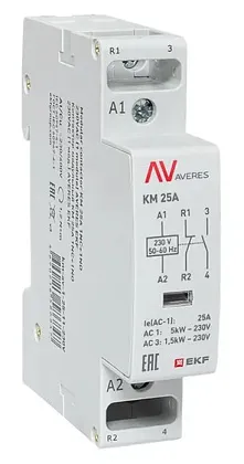 Контактор модульный КМ 25/11 (кат.230В AC, 1но+1нз, 25A AVERES) EKF