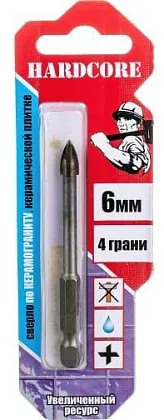Сверло по керамограниту и керам.плитке 6мм "Hardcore" 4 грани