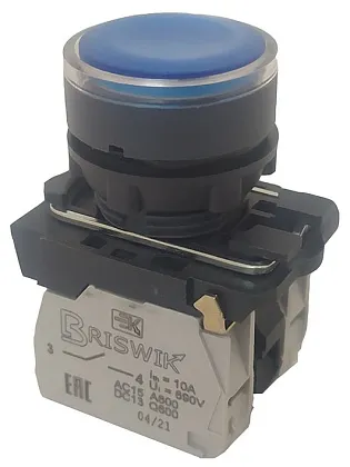 Кнопка КМЕ 4610м -Л 220В син. IP65 10А 1но Briswik