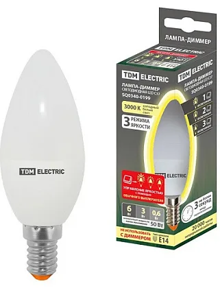 Лампа LED C35 E14 3000K 6Вт 500Лм ASD